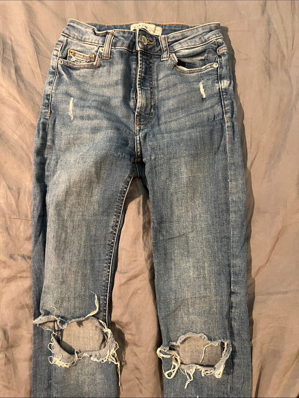Distressed Light Blue Ripped Skinny Jeans- - Picture 2 of 5